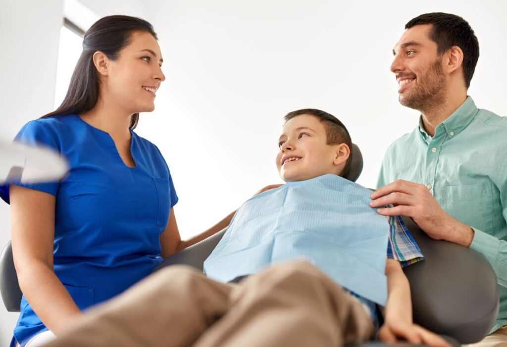 A family together at a dentist’s office.